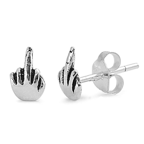 Middle Finger Stud Earrings Sterling Silver - 7mm