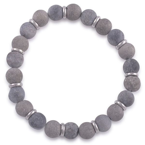 Unisex Stretchy Stainless Steel & Tungsten Gray Druzy Stone Bracelet - 7 inch