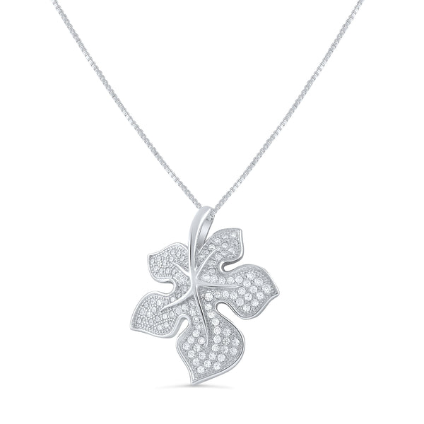 Sterling Silver Cz Ivy Leaf Necklace 18"