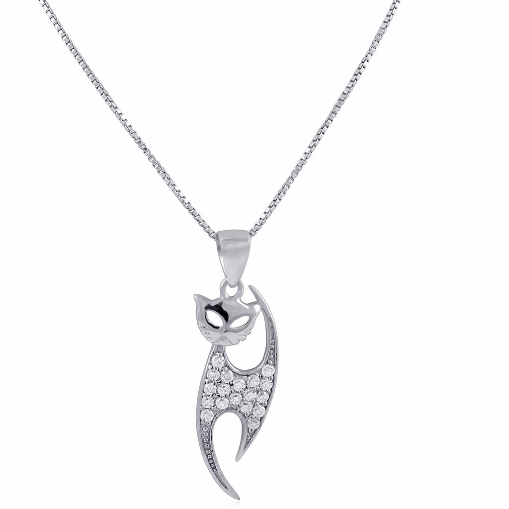 Sterling Silver CZ Siamese Cat Necklace