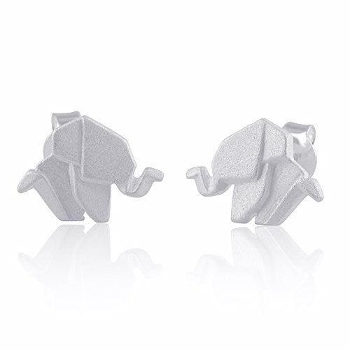 Sterling Silver Origami Elephant Stud Earrings