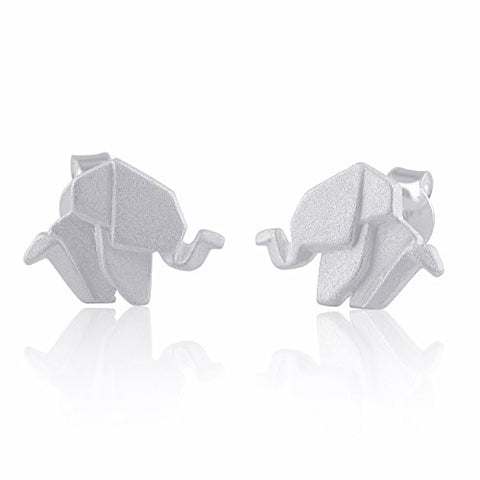 Sterling Silver Womens Dainty Origami Elephant Stud Earrings