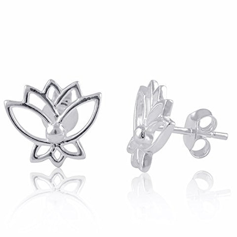 Sterling Silver Womens Dainty Hindu Lotus Flower Stud Earrings