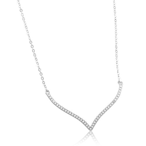 Sterling Silver Cz Chevron V Necklace