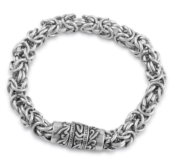 Stainless Steel Men's Round Fancy Bali Magnetic Infinity Link Bracelet
