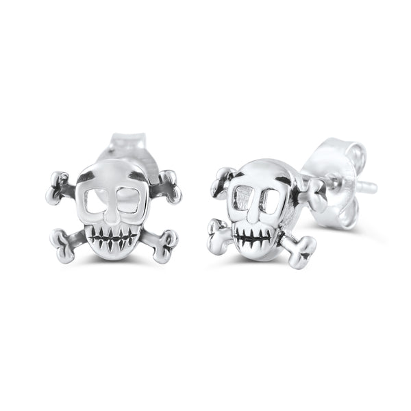 Sterling Silver Mini Skull & Crossbones Stud Earrings - 4mm