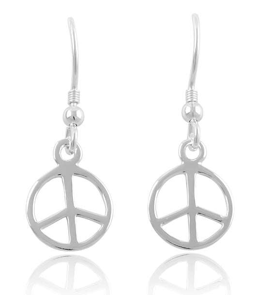 Sterling Silver Grils Dainty Peace Sign Dangle Earrings
