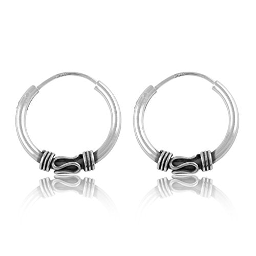 Sterling Silver Bali Hoop Earrings - 16mm