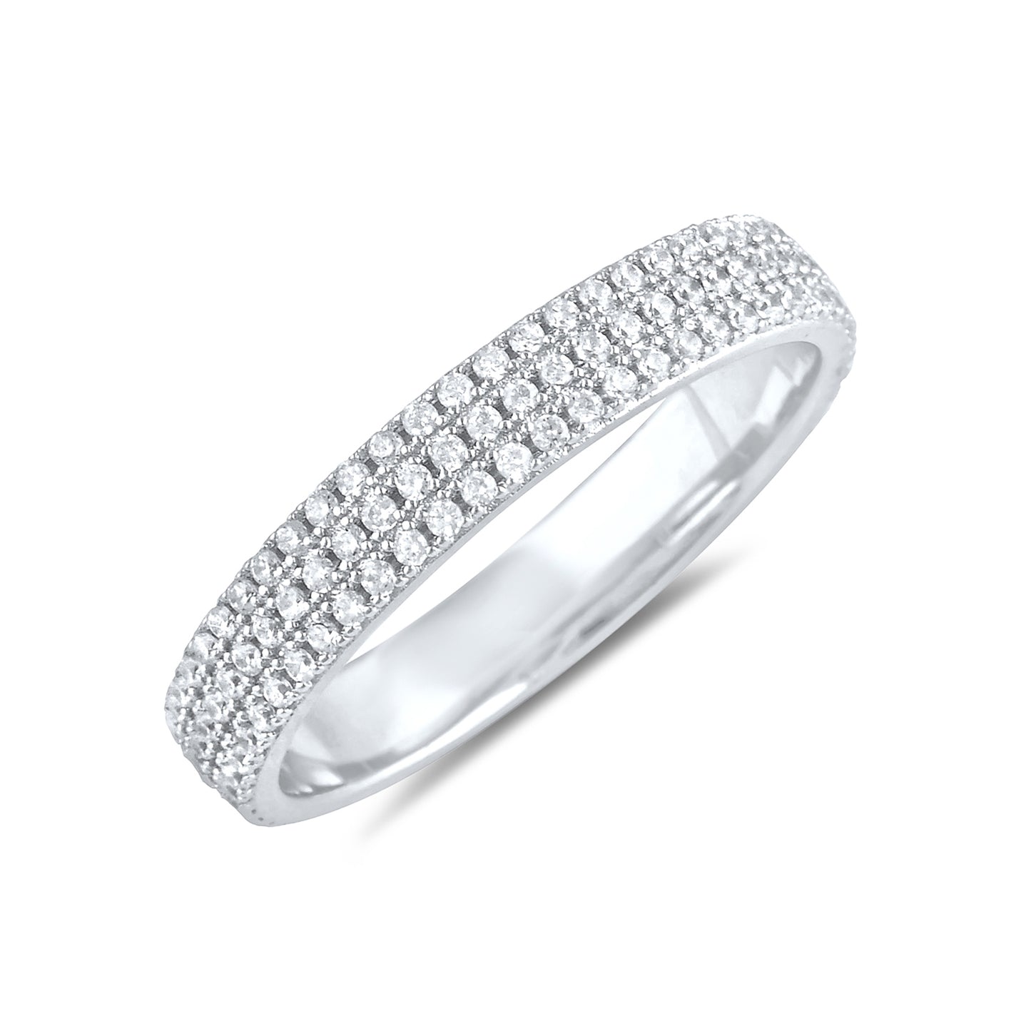 White Gold Over Sterling Silver Womens Wide 3 Row CZ Eternity Band Ring