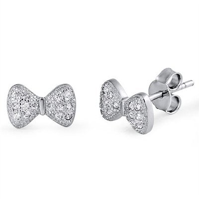 Sterling Silver Ribbon Simulated Diamond Stud Earrings - 5mm