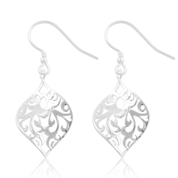Sterling Silver Womens Boho Filigree Twist Drop Earrings