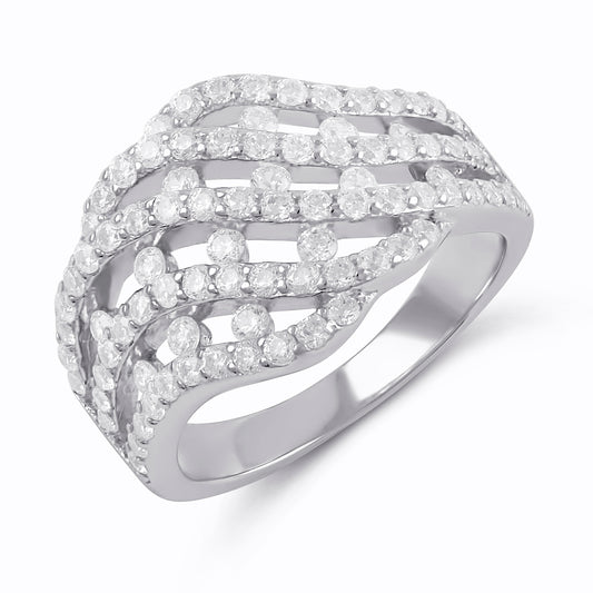 Sterling Silver Woven Braid Simulated Diamond Ring