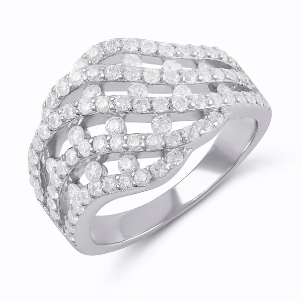 Sterling Silver Woven Braid Simulated Diamond Ring