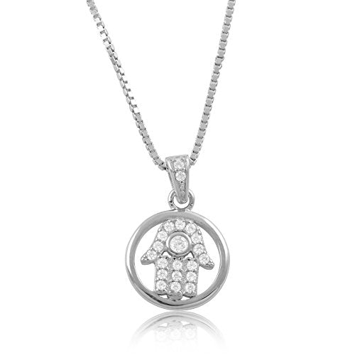 Sterling Silver Cz Hamsa Hand Necklace