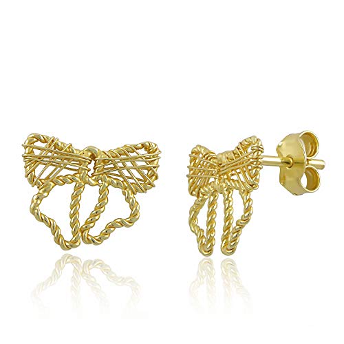 Yellow Gold Tone Sterling Silver Bow Stud Earrings