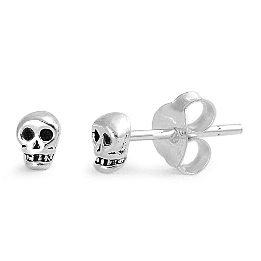 Tiny Skull Stud Earrings Sterling Silver - 4mm