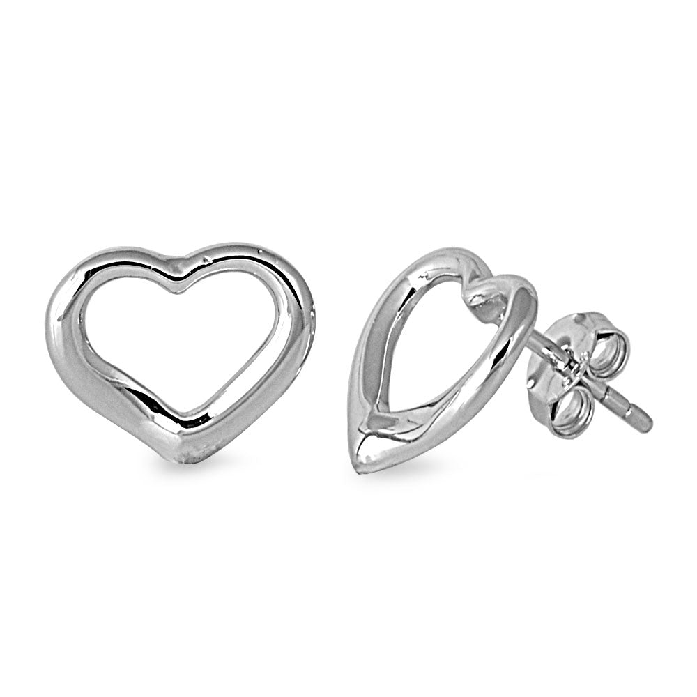 Sterling Silver Hollow Heart Stud Earrings - 11mm