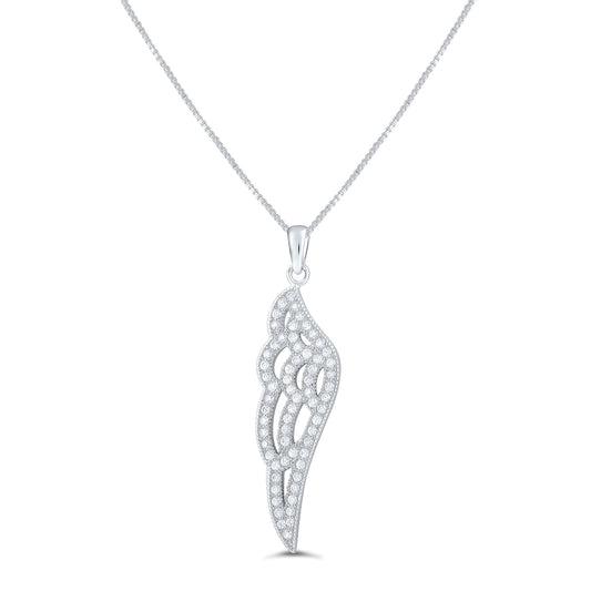 Sterling Silver Cz Angel Wing Necklace 18"