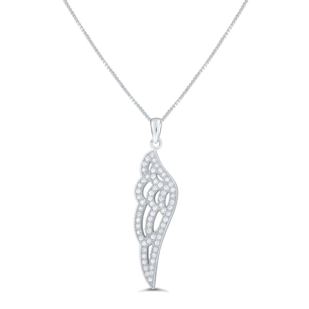 Sterling Silver Cz Angel Wing Necklace 18"