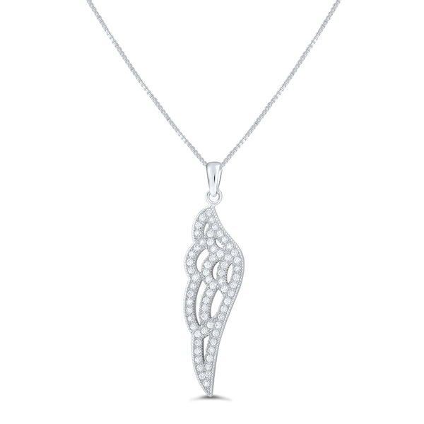 Sterling Silver Cz Angel Wing Necklace 18"