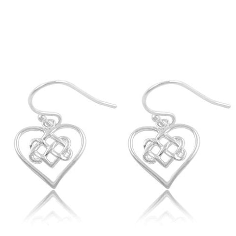 Sterling Silver Celtic Heart Dangle Earrings - 15mm