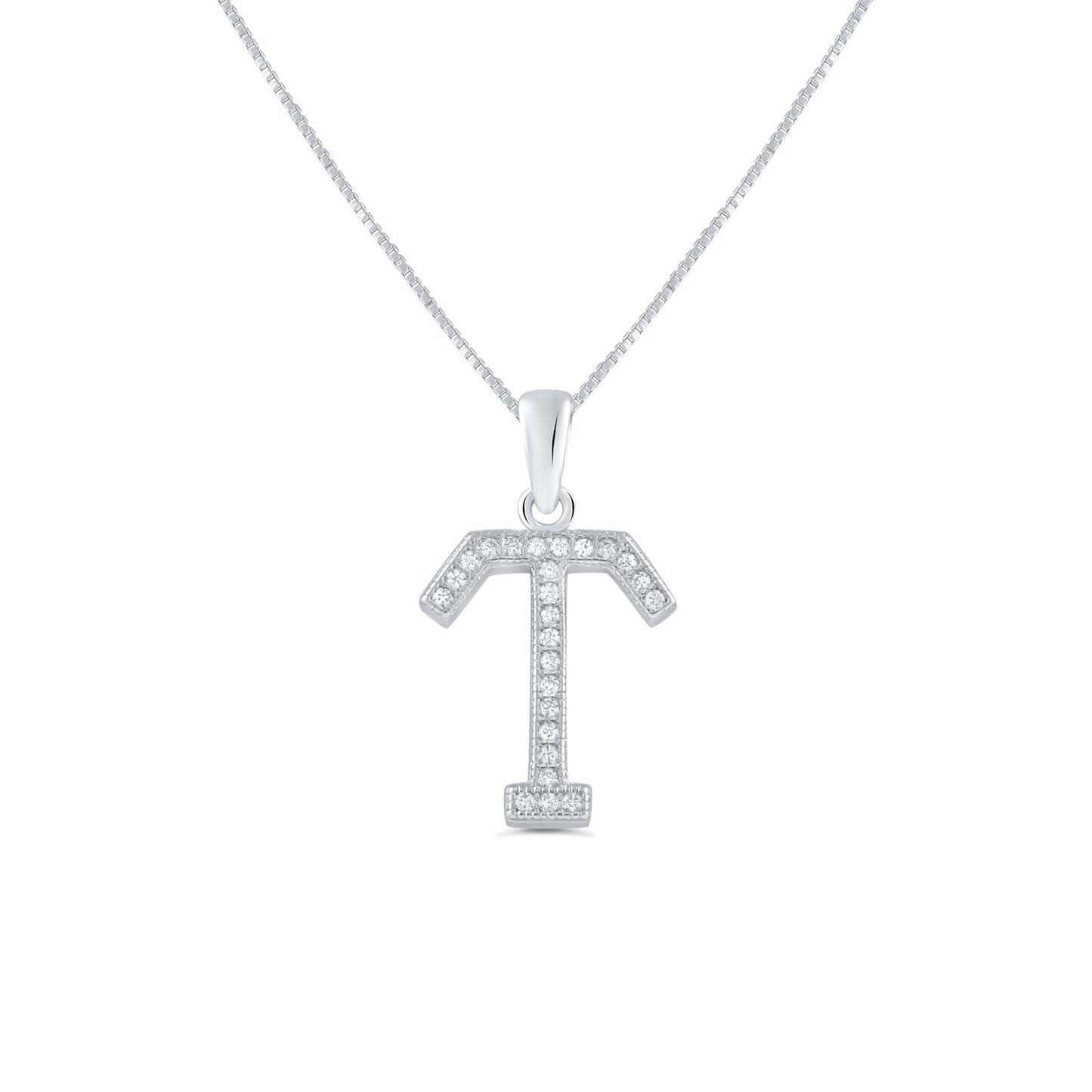 Sterling Silver Cz Initial T Necklace (18" Chain Included)