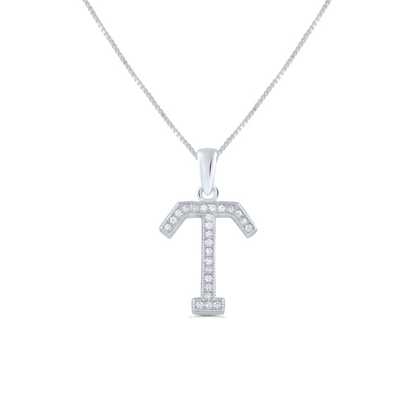 Sterling Silver Cz Initial T Necklace (18" Chain Included)