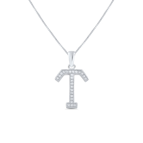 Sterling Silver Cz Initial T Necklace (18" Chain Included)