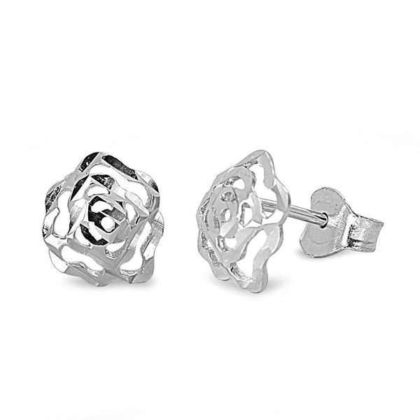 Sterling Silver Rose Flower Stud Earrings