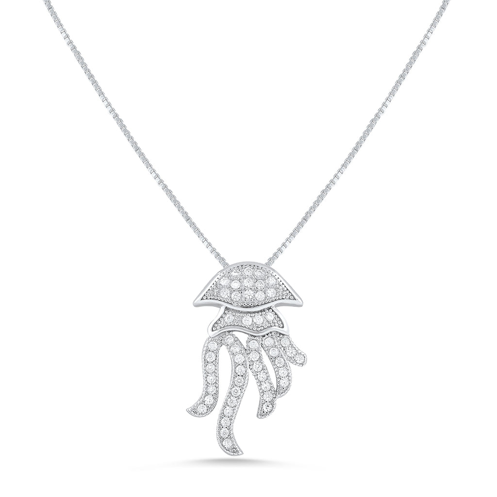 Sterling Silver Cz Octopus Charm Necklace 18"