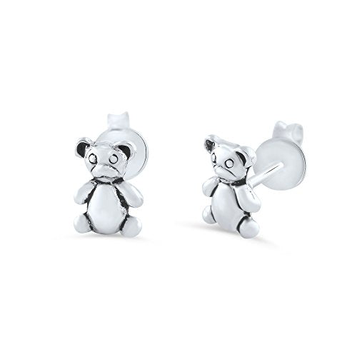 Sterling Silver Small Teddy Bear Stud Earrings - 7mm