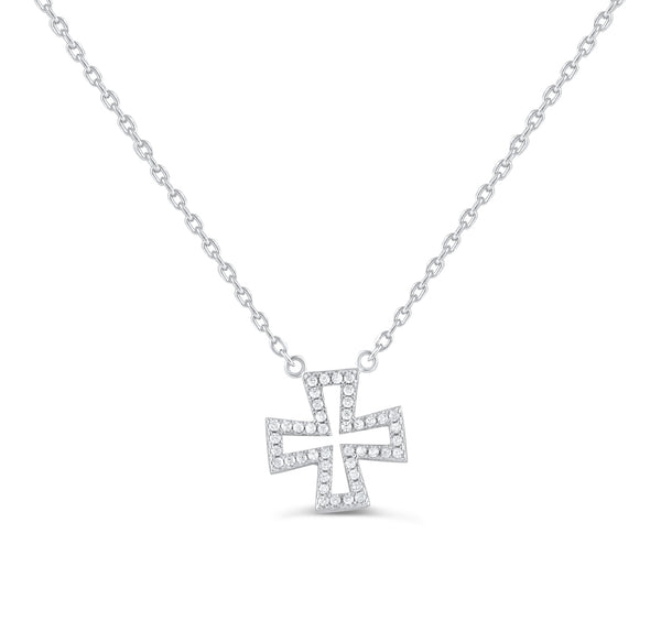 Sterling Silver Cz Iron Cross Necklace 18"