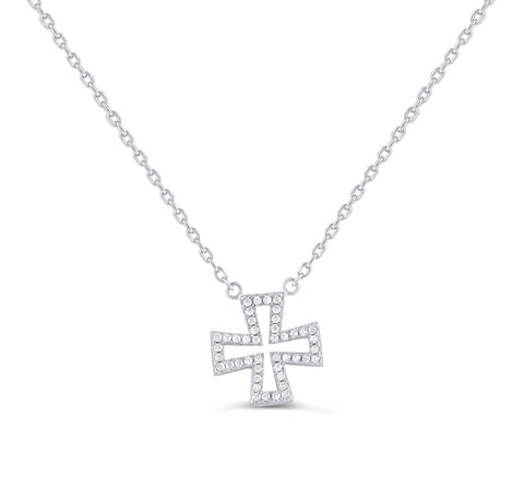 Sterling Silver Cz Iron Cross Necklace 18"