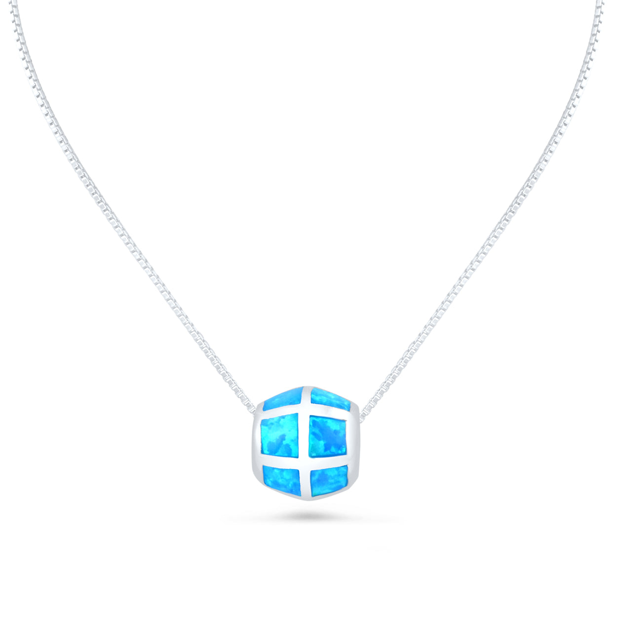 Sterling Silver Created Blue Opal Slider Necklace (18" chain included)