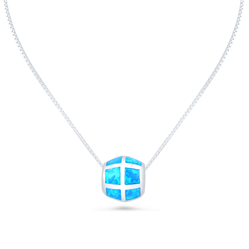 Sterling Silver Created Blue Opal Slider Necklace (18" chain included)