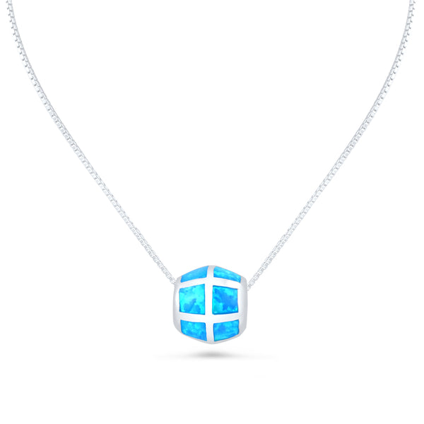 Sterling Silver Created Blue Opal Slider Necklace (18" chain included)