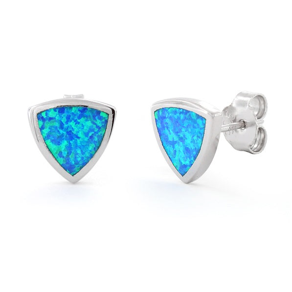 Sterling Silver Created Blue Opal Triangle Stud Earrings