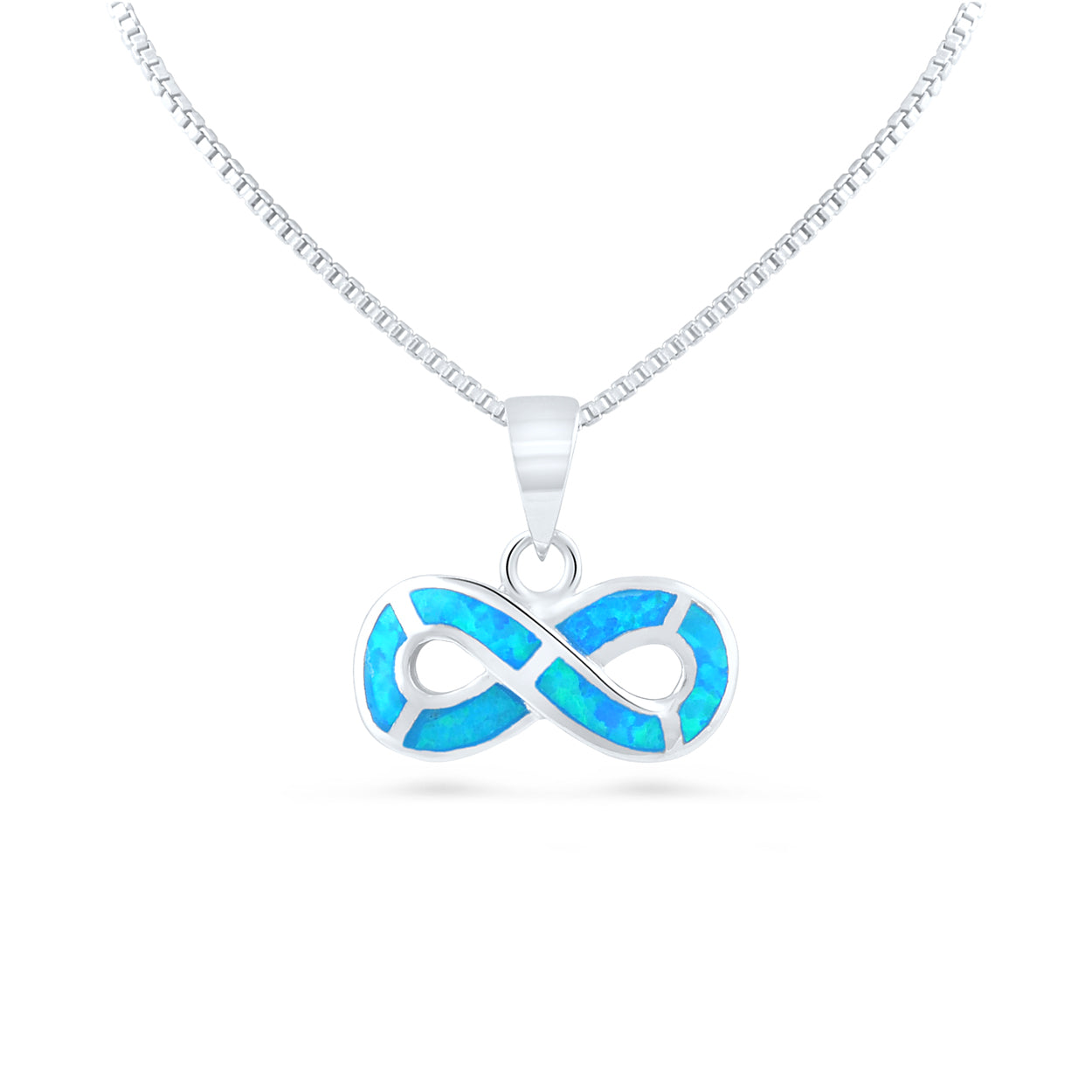 Sterling Silver Created Blue Opal Infinity Necklace