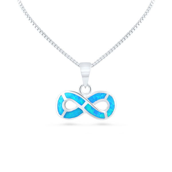 Sterling Silver Created Blue Opal Infinity Necklace
