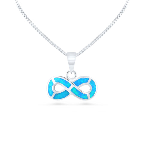 Sterling Silver Created Blue Opal Infinity Necklace