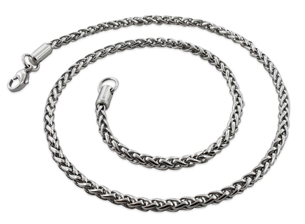 Hypoallergenic Unisex Stainless Steel Spiga Wheat Chain Necklace - 4.0MM  20" - 30" Length