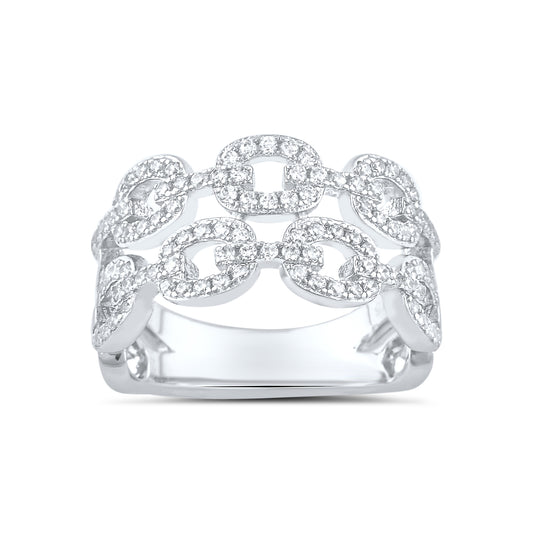 White Gold Over Sterling Silver Womens Chunky Simulated Diamond Double Chain Link Ring