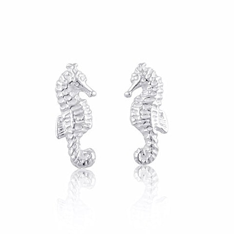 Sterling Silver Girls Dainty Tropical SeaHorse Stud Earrings
