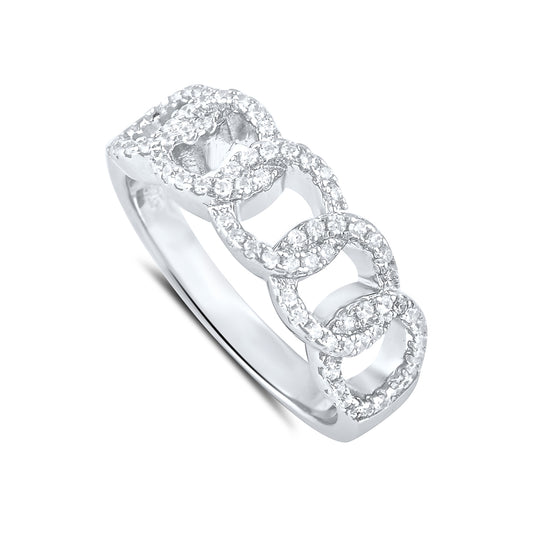 White Gold Over Sterling Silver Simulated Diamond Chain Link Statement Ring