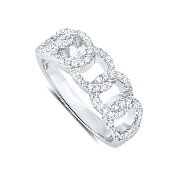 Sterling Silver Simulated Diamond Chain Link Ring