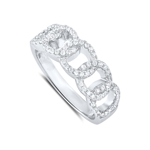 Sterling Silver Simulated Diamond Chain Link Ring