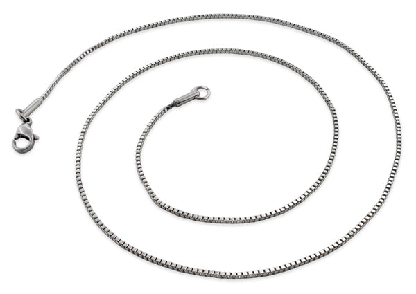 Stainless Steel Unisex Dainty Box Chain Necklace - 1.2mm Width (Available Lengths 16" - 30")