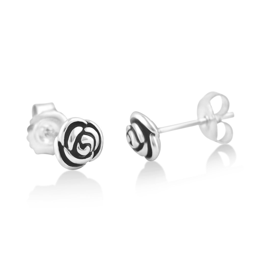 Sterling Silver Rose Flower Stud Earrings - 7mm