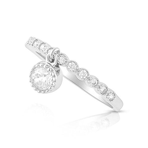 Sterling Silver Thin Stackable Dangling Charm Cz Ring - 7