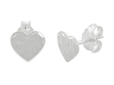 Sterling Silver Diamond Cut Heart Stud Earrings - 7mm